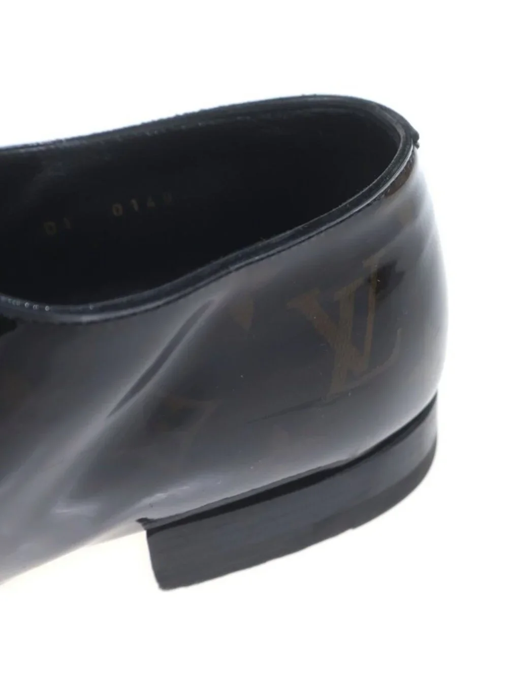 Louis Vuitton Vendome Line Derby Monogram Dress Shoes Business Enamel Black